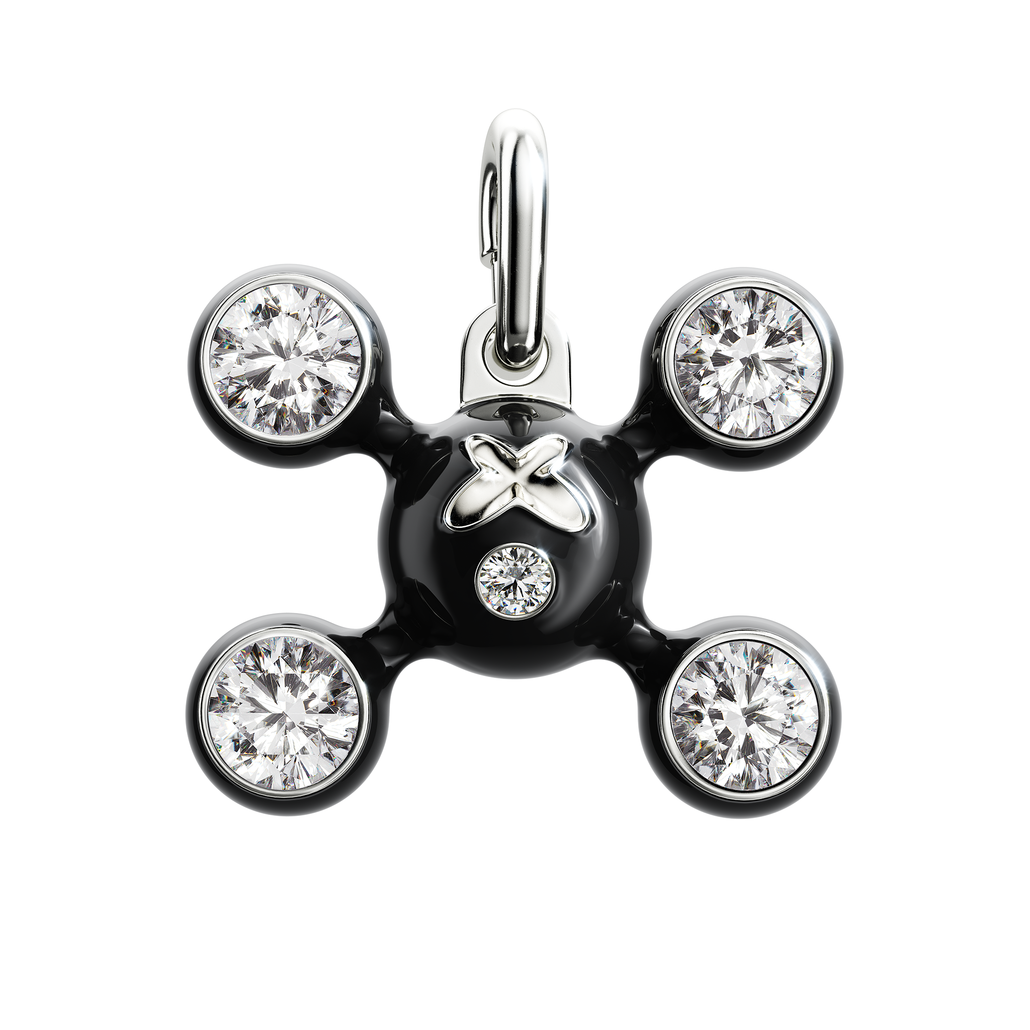 A detail of Sphere Legs Pendant with Stones in Black